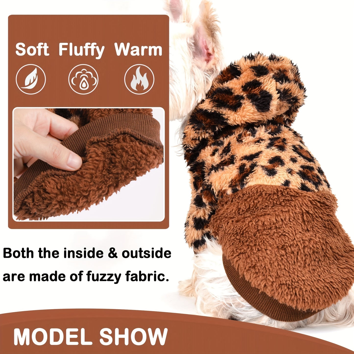 Lightweight Dog Sweaters For Puppy Small Dogs Clothes, Leopard Dog Hoodies Sweatshirts, Cold Weather Coat, Fuzzy Sweater