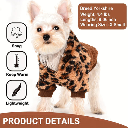 Lightweight Dog Sweaters For Puppy Small Dogs Clothes, Leopard Dog Hoodies Sweatshirts, Cold Weather Coat, Fuzzy Sweater